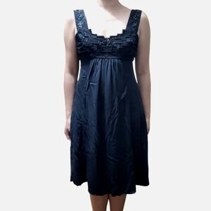 Elie Tahari Black Beaded Sequin Silk Empire Waist Sleeveless Cocktail Dress XS